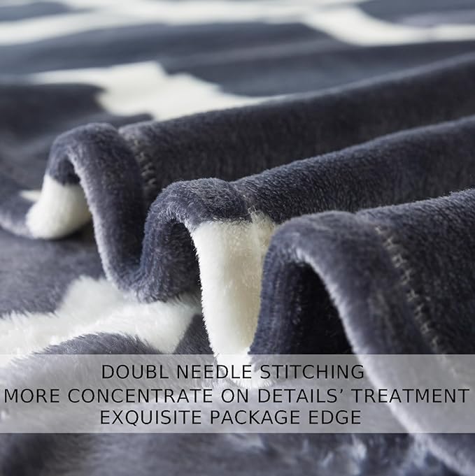 Gray Pattern King Size Blanket,90x108 Inches Microfiber Soft Cozy Fluffy Warm Hand Made Throw Blankets for King Calking Bed,Couch, Sofa, Chair, Camping, Picnic,Grey and White