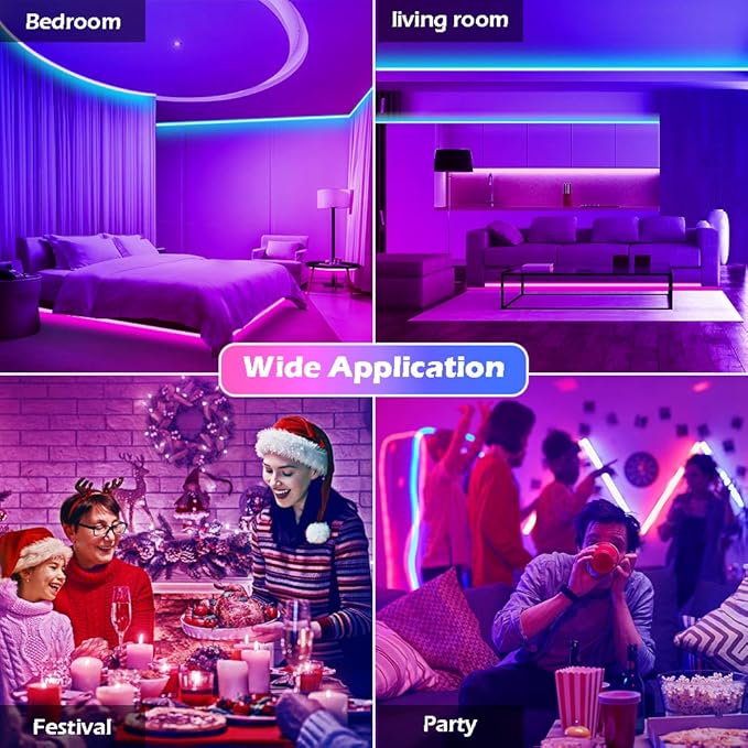 Led Strip Lights,Long Smart Led Light Strips Music Sync 5050 RGB Color Changing Rope Lights,Bluetooth APP/IR Remote/Switch Box Control Led Lights for Bedroom,Home Decoration,Party,Festival (200FT)