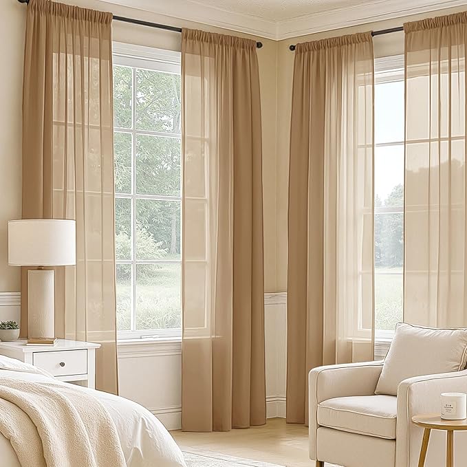 MIULEE Brown Sheer Curtains 72 Inches Long 4 Panels 42 x 72 Inches | Light - Image 2