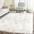 Latepis White Faux Fur 4'x5'10" Area Rug, Soft Plush Faux Fur Sheepskin Rugs by Latepis