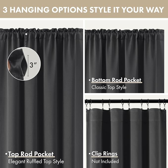 MIULEE 4 Panel Set Short Bedroom Blackout Curtains 54 Inch Long Grey | Thermal - Image 7