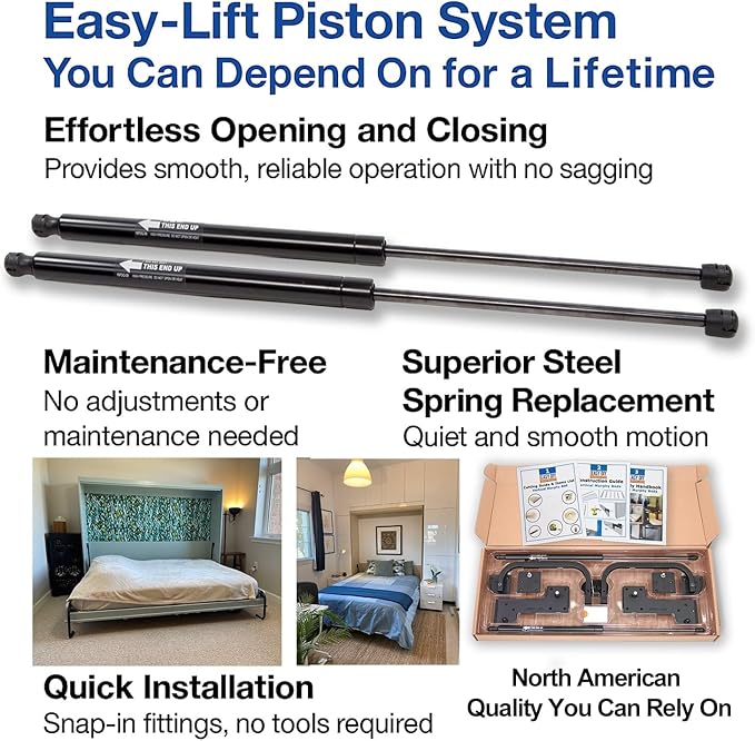 Full Size DIY Murphy Bed Hardware Kit – Horizontal Wall Bed for Space-Saving - Budget-Friendly DIY Setup -Made in USA -Hide Away Design with Full Murphy Bed Hardware - Bed Lift Mechanism - Pull Down