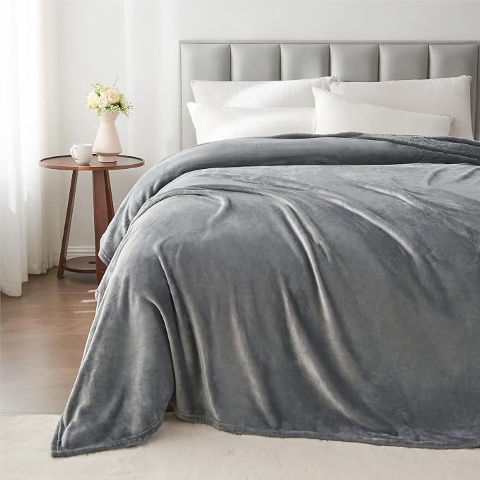 BEDELITE Fleece Blanket Soft Plush Queen Size Bed Blanket Grey 90"x90" | Ultra - Image 6