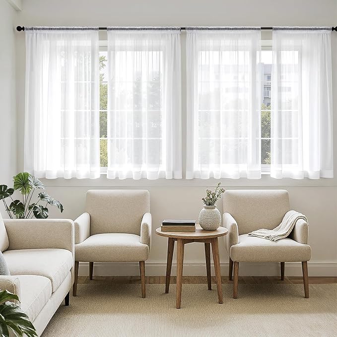 MIULEE 4 Panels White Extra Wide Sheer Curtains 59 x 63 Inches | Light Filtering by MIULEE