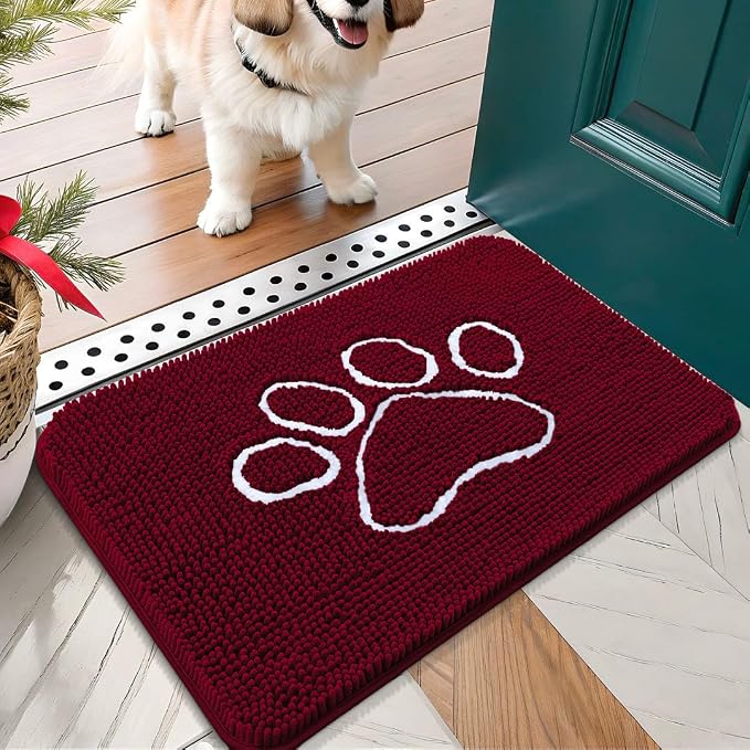 OLANLY Dog Door Mat for Muddy Paws 70x35, Paw Print Design Chenille Mud Mat | - Image 2
