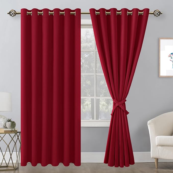 Grommet Blackout Curtains for Bedroom, 70 x 84 Inches Christmas Red | Thermal by Hiasan