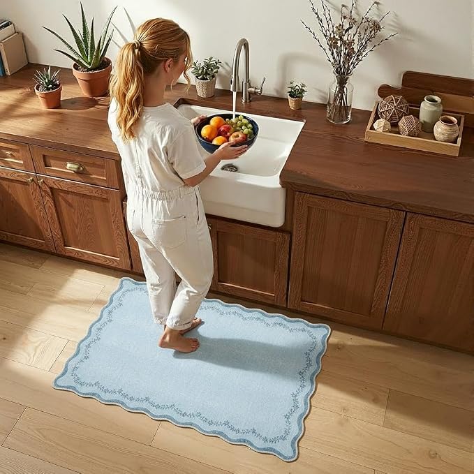 GarveeHome Scalloped Entryway Rug 2x3 Blue Washable Front Door Entry Rug | - Image 2