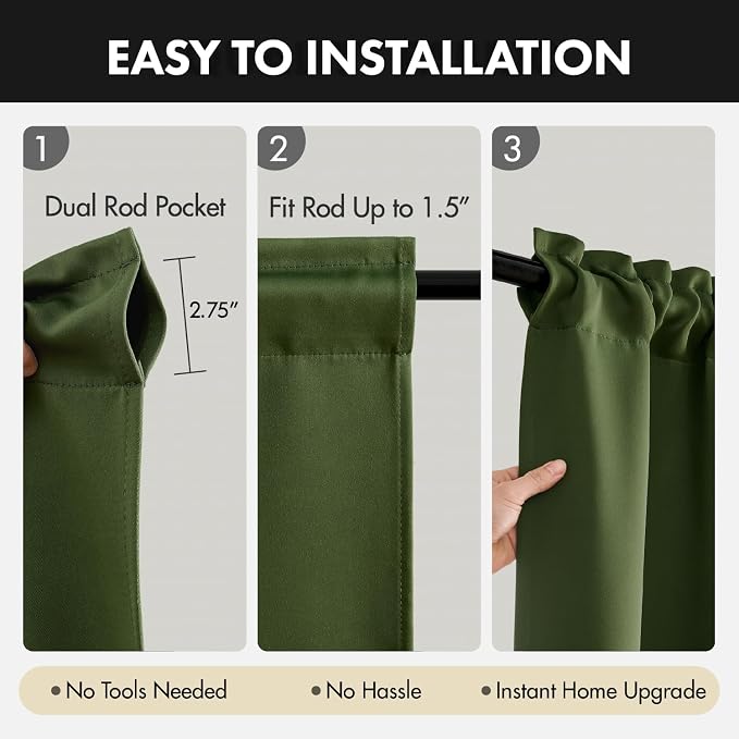 MIULEE 4-Panel 36 Inch Blackout Kitchen Tier Curtains Over Sink Olive Green | - Image 7