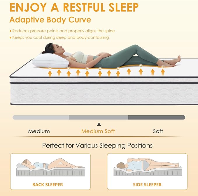 PayLessHere | 10 Inch Full Mattress | Medium Firm Hybrid Mattress | White | with High-Density Foam and Breathable Cover | Pocket Spring Design, Pressure Relief | Bed in a Box, CertiPUR-US Certified