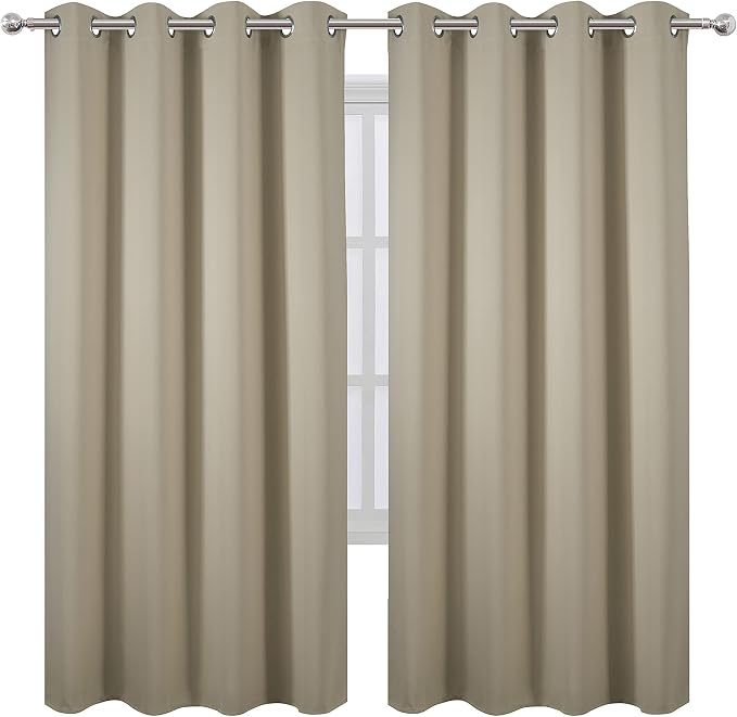 Beige Thermal Blackout Curtains/52 x 72 Inch/Set of 2 Panels Room Darkening - Image 2