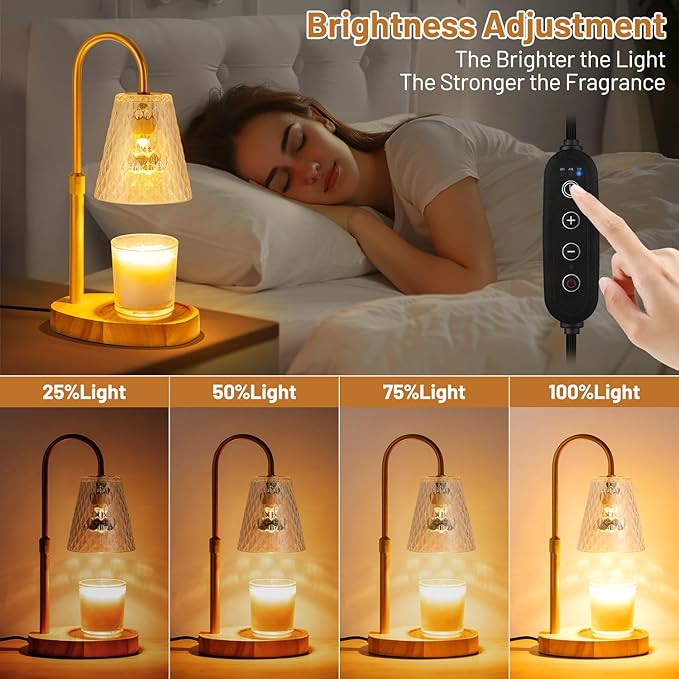 Candle Warming Lamp with Timer : Adjustable Light Level Adjustable Height Flameless Safety Candle Lamps - Jar Candles Home Decoration White