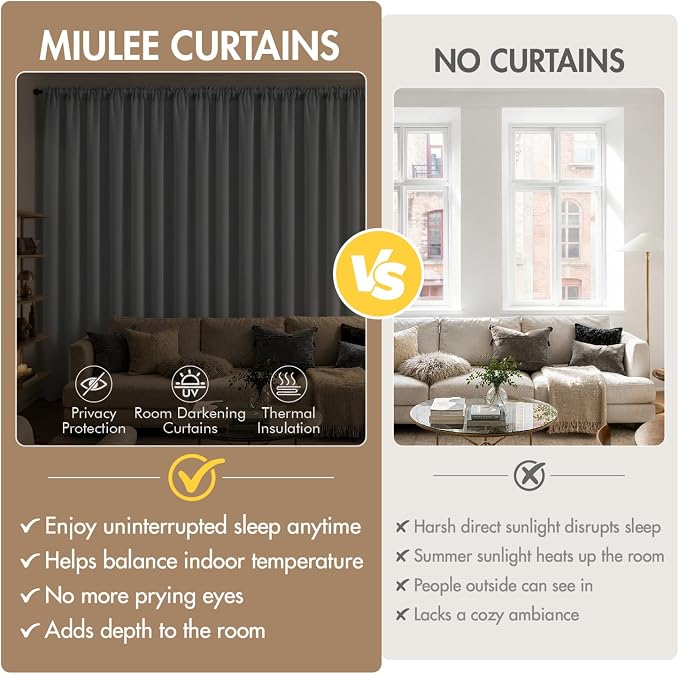MIULEE 4 Panel Set Short Bedroom Blackout Curtains 54 Inch Long Light Grey | - Image 8