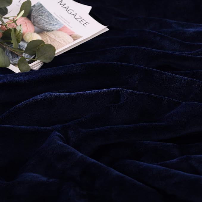 NANPIPER Sherpa Blanket Warm Blankets for Winter Super Soft Fuzzy Flannel Fleece/Wool Like Reversible Velvet Plush Couch Blanket Lightweight(Navy Blue Throw Size 50"x60")
