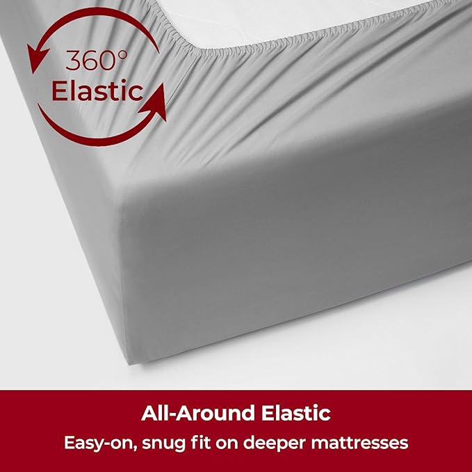 Mellanni Extra Deep Queen Sheets - 4 PC Iconic Collection Bedding - Hotel Luxury, Ultra Soft, Cooling Bed Sheets - Wrinkle, Fade, Stain Resistant (Queen, Light Gray)