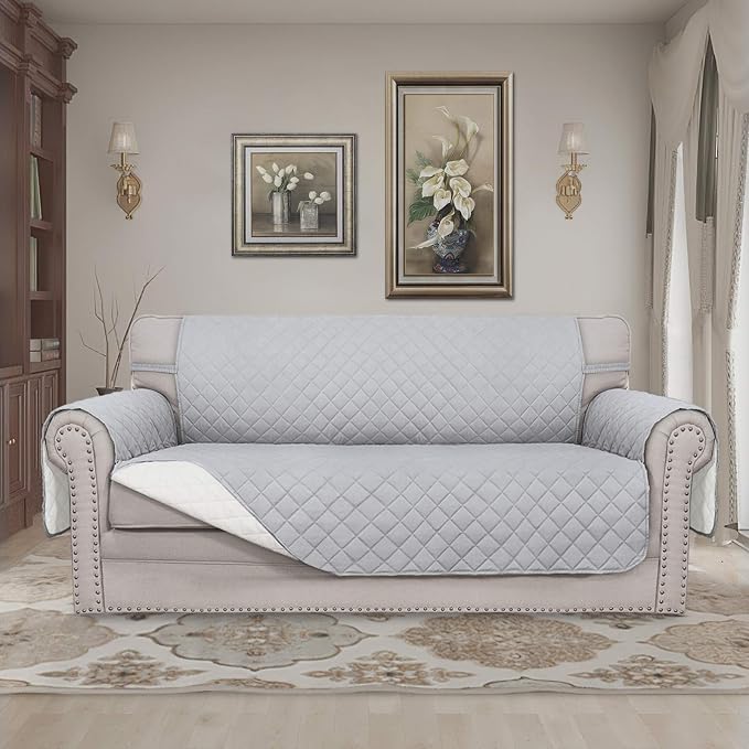 Easy-Going Reversible Couch Cover, 2 Cushion Sofa, Light Gray/Ivory | Oversized - Image 2