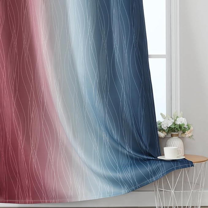 Navy Blue and Burgundy Red Ombre Blackout Curtains - Image 6