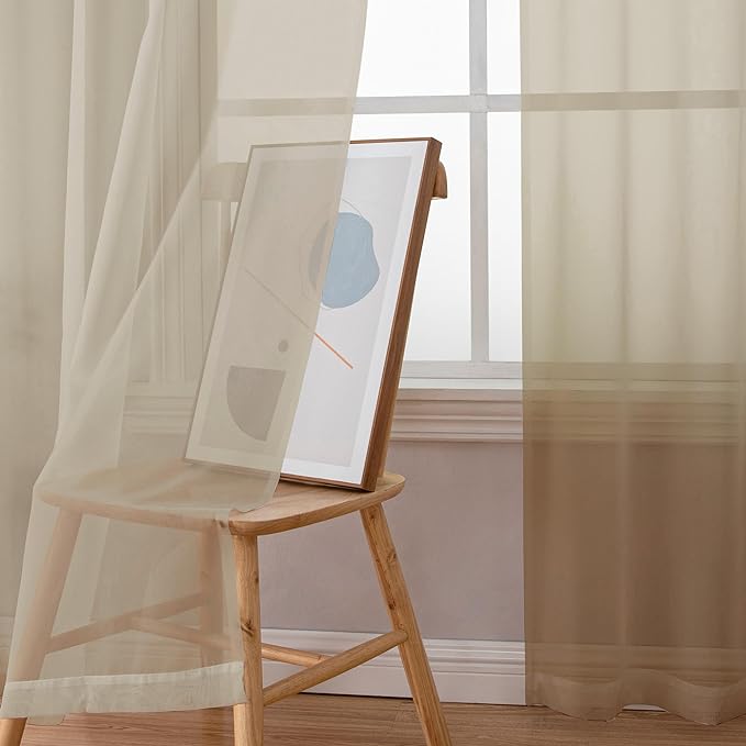 Chyhomenyc Sheer Taupe Curtains 90 inches Long 2 Panels, Light Filtering Soft Airy Solid Elegant Voile Window Treatment Drapes for Bedroom Living Room Wedding Party Decor, 42 Wx90 L Inches