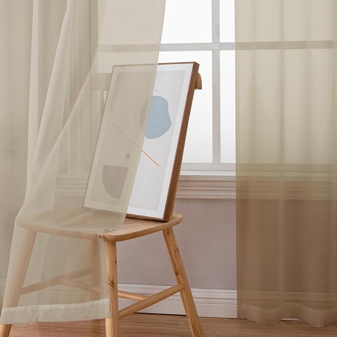 Taupe Sheer Curtains 54 Inch Length 2 Panels Set, Rod Pocket Fimly Voile Short - Image 3