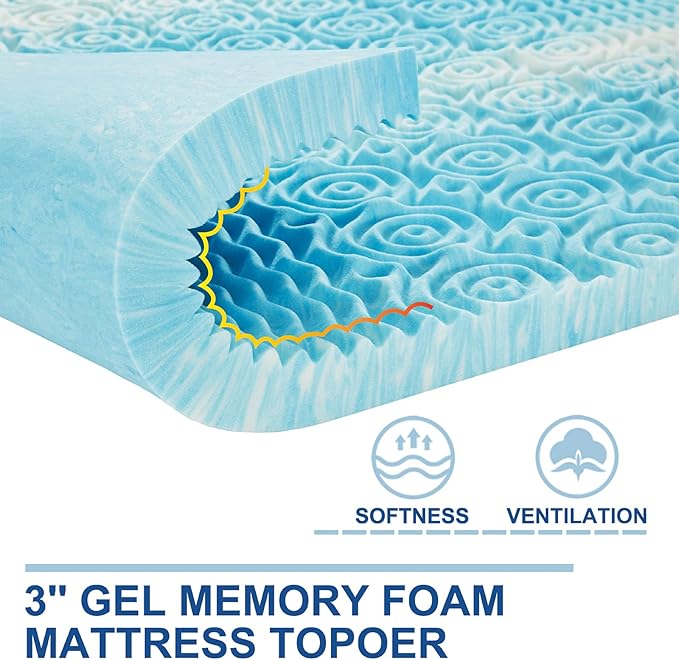 SINWEEK 3 Inch Mattress Topper 5-Zone Memory Foam Mattress Topper Pressure Relief Soft Mattress Pad, CertiPUR-US Certified, King