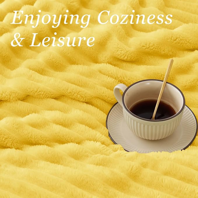 BEDELITE Ribbed Twin Blanket for Couch & Bed, Custard Yellow, Warm Yet - Image 5