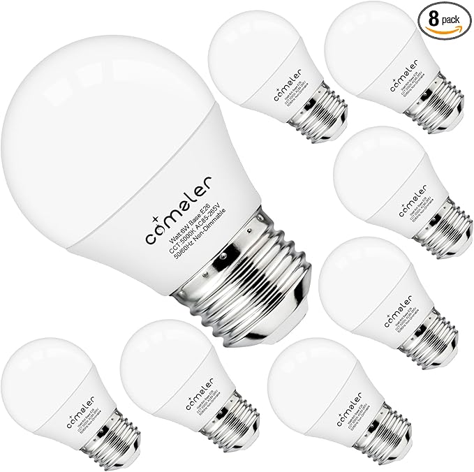comzler 6W A15 LED Bulb Daylight 60 Watt Equivalent, E26 Medium Screw Base Small Light Bulb Cool White 5000K, Home Lighting Decorative Ceiling Fan Light Bulbs Non-Dimmable, Pack of 8