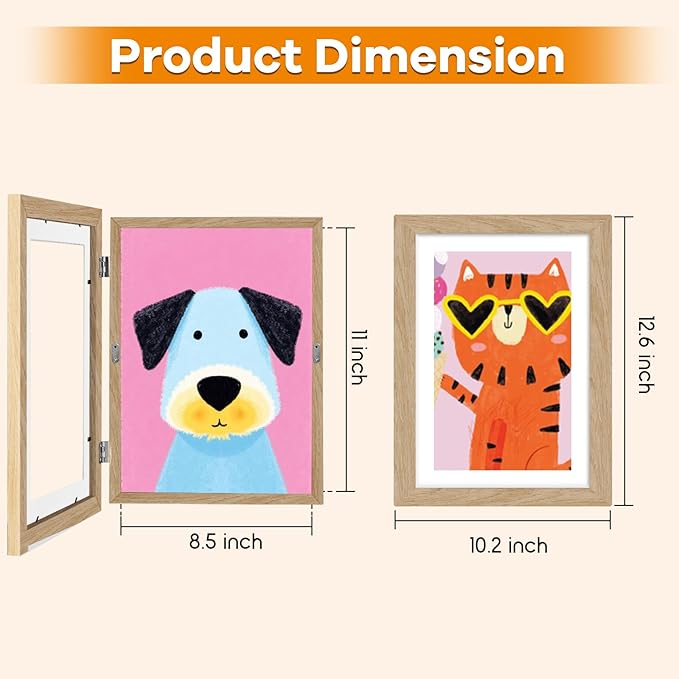 8 Pack Kids Artwork Frames Changeable 8.5 x 11 Inch Children Art Projects Kids Art Frames Front Opening Picture Display Frame, Wood
