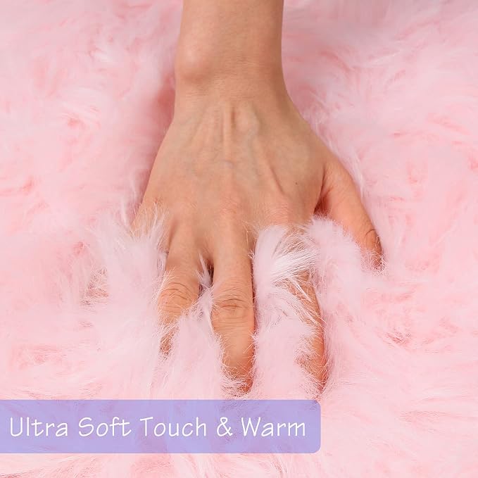 duduta Pink Faux Sheepskin Runner Rugs 2x6 ft, Fluffy Fur Couch Covers | Shag - Image 2