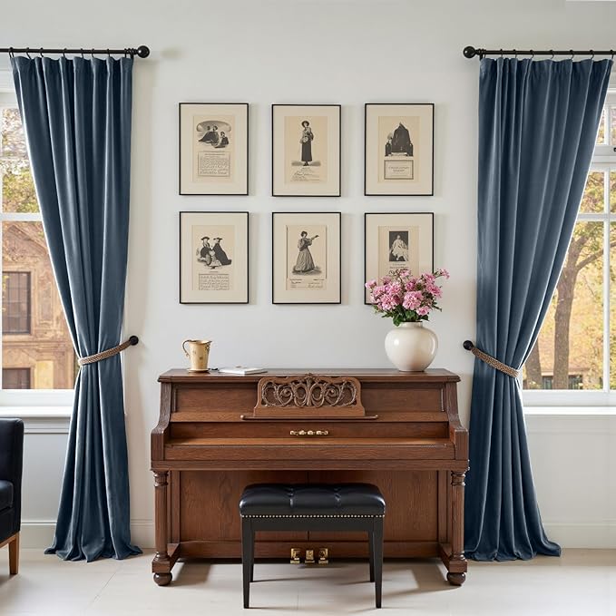 Lazzzy Velvet Blackout Curtains Thermal Insulated Room Window Drapes Super Soft Luxury Curtains for Living Room Bedroom Rod Pocket 2 Panels, Dark Slate, 52" W x 120" L