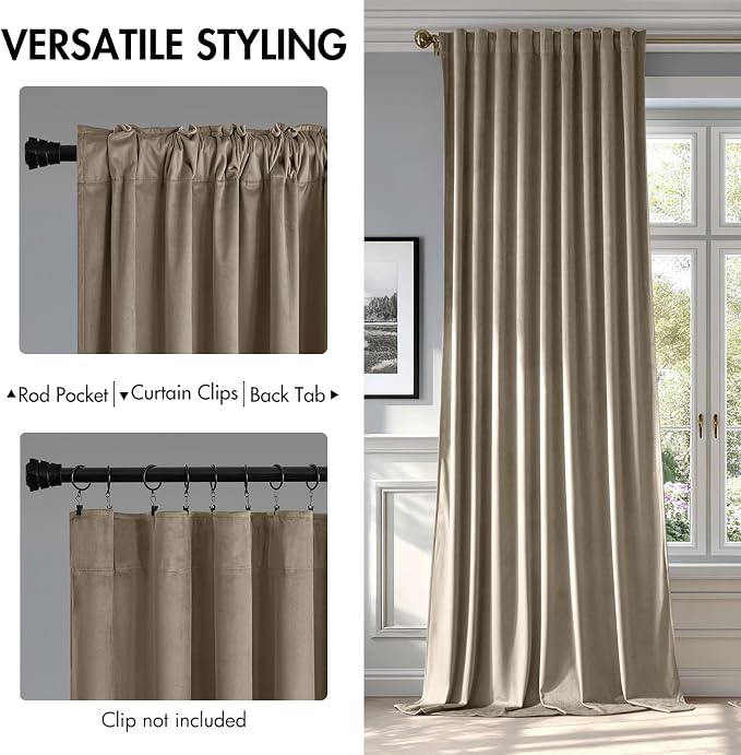 MIULEE Taupe Velvet Curtains 52x108 inches Luxury Blackout Curtains | Thermal - Image 2
