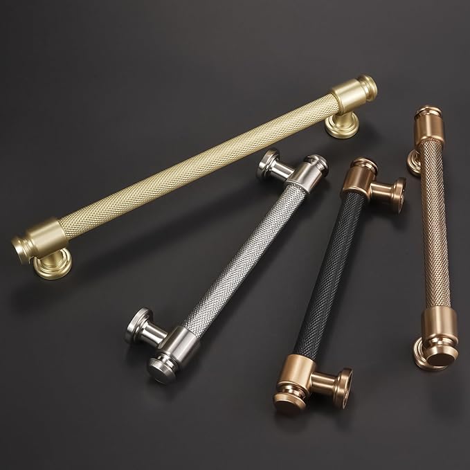 10 Pack 7-1/2 inch(192mm) Black and Champagne Bronze Kitchen Cabinet Handles Knurled Cabinet Pulls Black Drawer Pulls Kitchen Cabinet Hardware