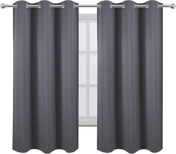 Grey Thermal Blackout Curtains/42 x 63 Inch/Set of 2 Panels Room Darkening - Image 2