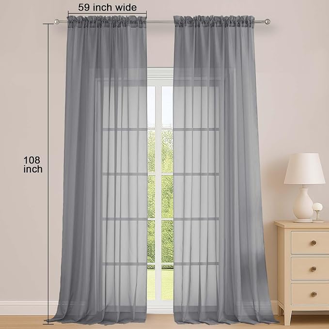 Sheer Grey Curtains 108 Inches Long - Image 2