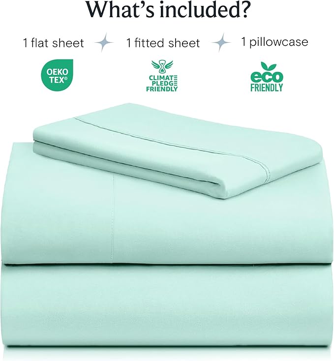 LuxClub 3 PC Sheet Set Bed Sheets Deep Pockets 16" Eco Friendly Wrinkle Free Cooling Machine Washable Hotel Bedding Silky Soft - Aquamarine Twin