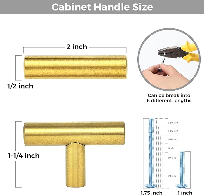 30 Pack Brushed Brass Cabinet Knobs - Kitchen Cabinet Knobs Gold Cabinet Pulls for Kitchen Cabinet Drawer Stainless Steel Dresser Knobs for Cabinet Hardware 2in Length Single Hole T Bar