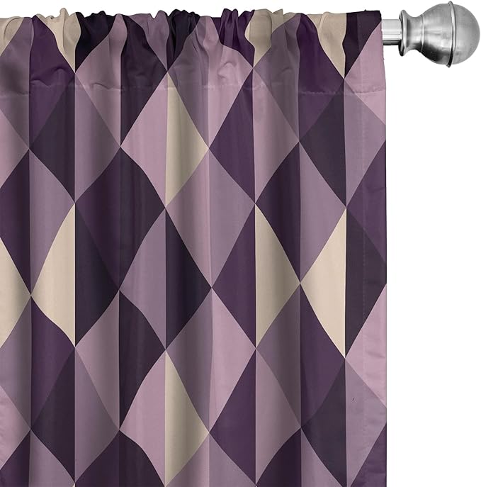 Ambesonne Geometric Window Curtains, Abstract Triangles with Dark and Pale Color Shades, Lightweight Decor 2-Panel Set with Rod Pocket, Pair of - 28" x 63", Dark Purple