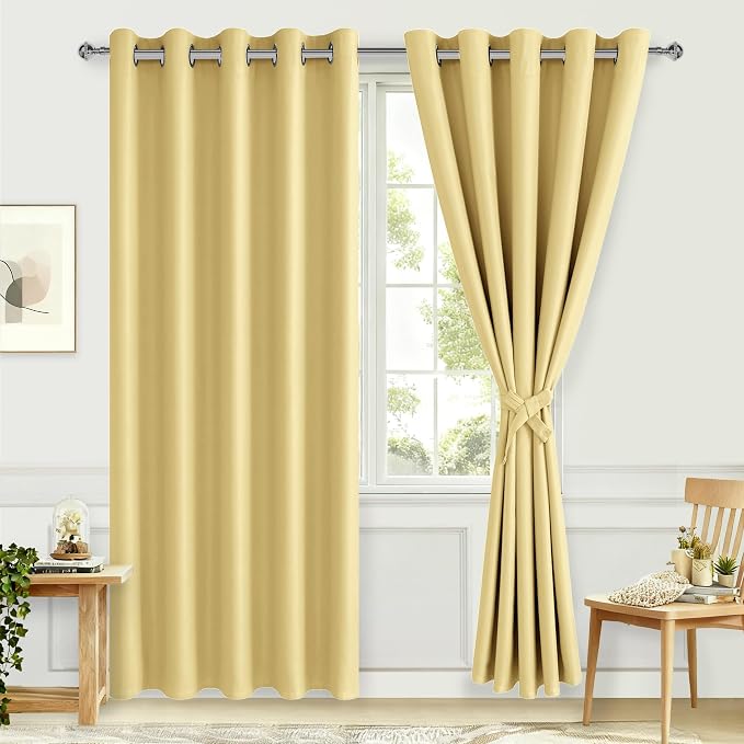 Blackout Curtains for Bedroom, 60 x 84 Inches Long, Light Yellow | Thermal by Hiasan