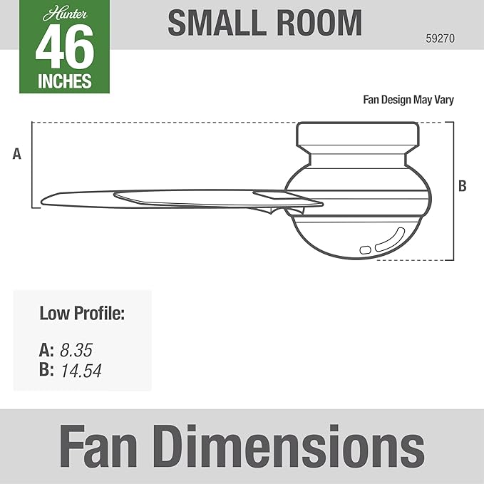 Hunter 46 inch Indoor Ceiling Fan with LED Light - Ceiling Fan with Pull Chain, For Bedroom, Living Room, or Kitchen, Low Profile Mount, No Remote, 5 Blades - Anslee 59270, Matte Silver