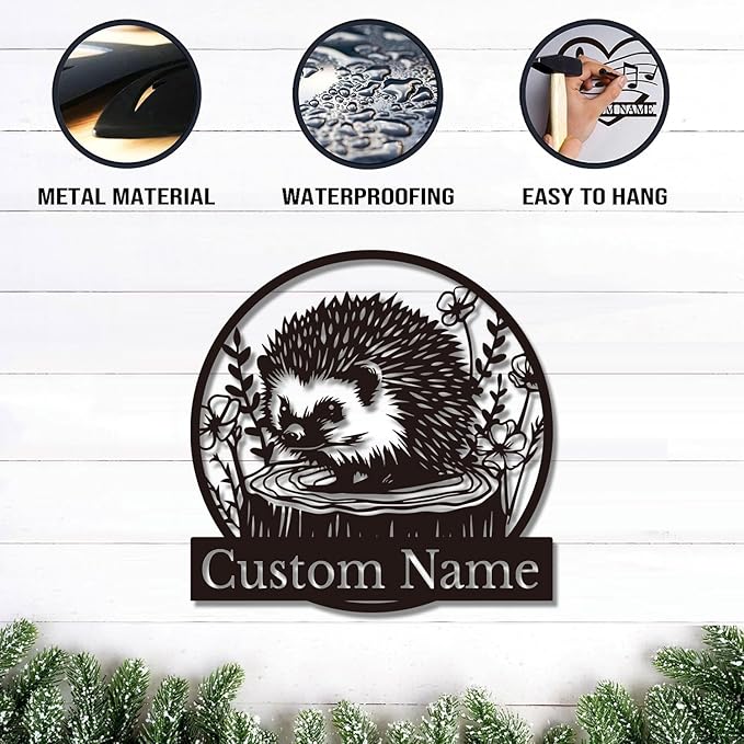 Custom Hedgehog Metal Sign, Personalized Hedgehog Metal Wall Art,Hedgehog Lovers Gift Metal Kid Room Decor,Personalized Hedgehog Lover Name Sign,Kid Nursery Decoration (Hedgehog B)