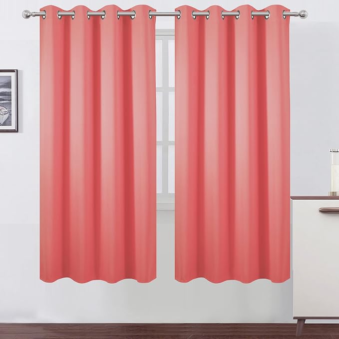 Coral Thermal Blackout Curtains/52 x 72 Inch/Set of 2 Panels Room Darkening by Lemomo
