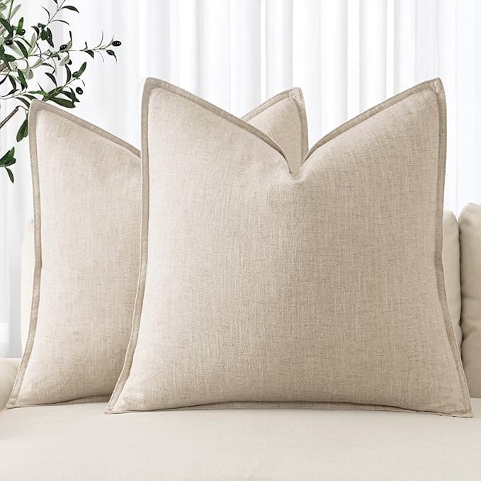 MIULEE Decorative Linen Pillow Covers 16x16 Inch Natural Beige | Boho by MIULEE