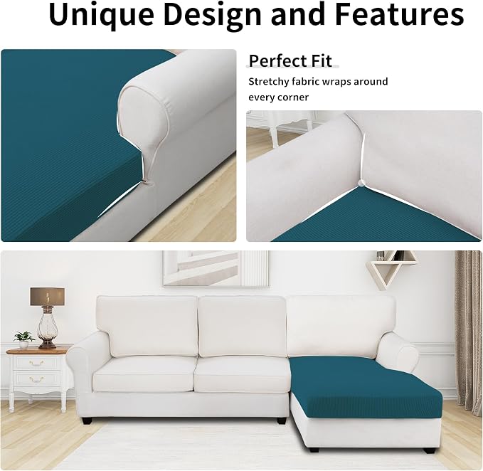 Easy-Going Stretch 1 Piece Chaise Lounge Cushion Slipcover | Sectional Couch - Image 3