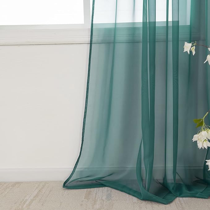 HUTO Christmas Dark Teal Green Sheer Curtains 72 inches Long for Bedroom Top Rod Pocket Sheer Window Panels Curtains for Nursery Living Room 52 by 72 Inch Length Set of 2