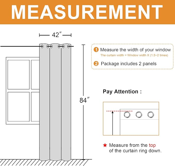 Blackout Curtains for Bedroom, 42 x 84 Inches Long, 2 Panels | Thermal - Image 7