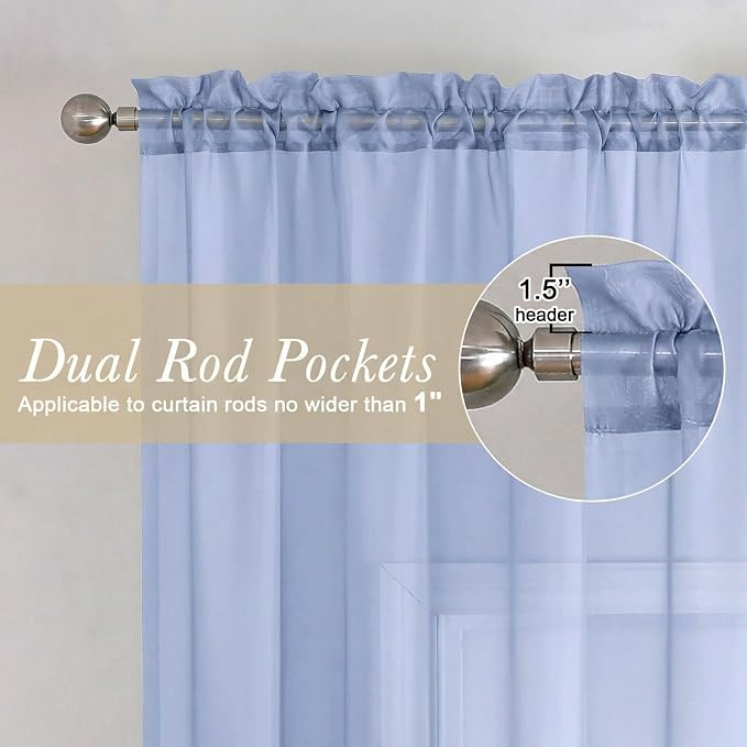 Denim Blue Sheer Curtains 78 Inches Long 2 Panels, Airy Light Filtering Voile - Image 5