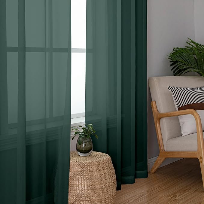 Chyhomenyc Christmas Sheer Curtains 84 Inches Long, 2 Panels, Hunter Green | - Image 6