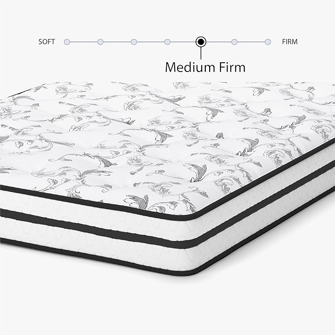 Signature Design by Ashley Queen Size Chime 8 Inch Medium Firm Innerspring Mattress with Pressure Relief Quilt Foam, Fiberglass Free, Mattress In A Box