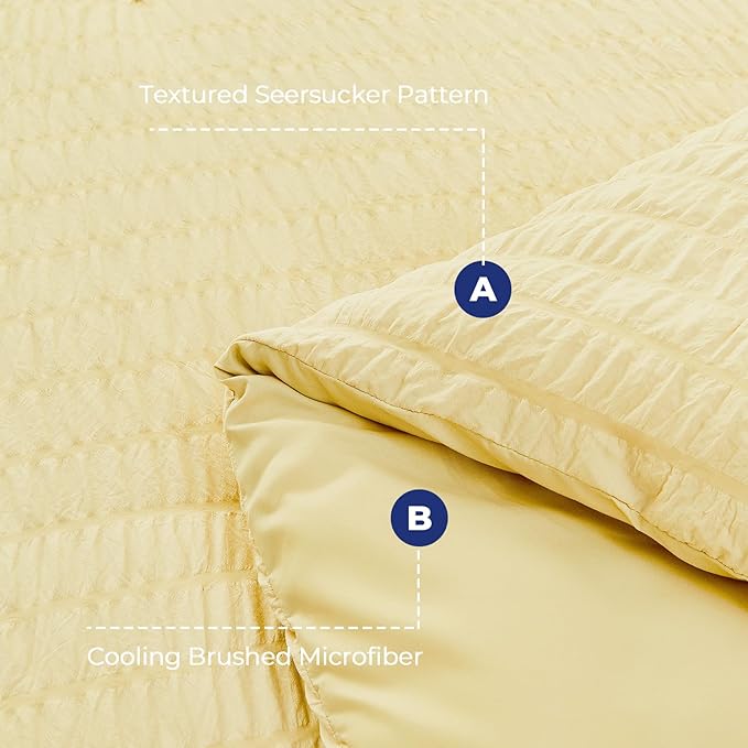 HYMOKEGE Yellow Twin Comforter Set Seersucker 5 Pieces, All Season Luxury Bed in a Bag for Bedroom, Bedding Set with Comforter, Sheets, Pillowcase & Sham