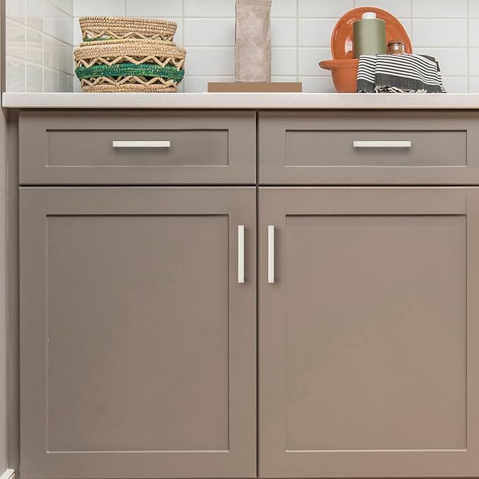 Ravinte 10 Pack Solid Brushed Nickel Kitchen Cabinet Handles Slim Drawer Pulls with 3-1/2 Inch Hole Center Square Bar Cupboard Hardware