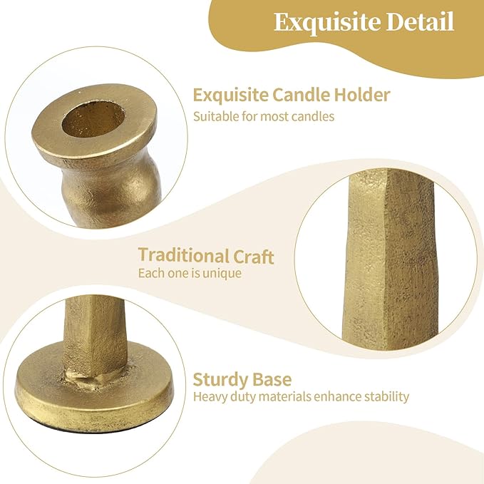 Heavy Duty Cast Iron Antique Brass Gold Candlestick Holders Set of 3,Tall Taper Candle Holders,Table Vintage Decor Centerpiece Candle Holders for Fireplace Party Dining Home