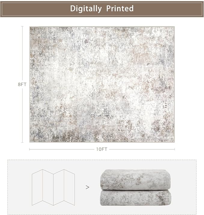 Beige Grey Washable Rugs 8x10 Area Rugs - Image 2